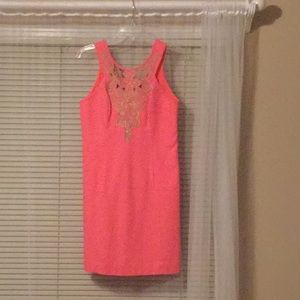 Bright pink and gold Lilly Pulitzer shift dress